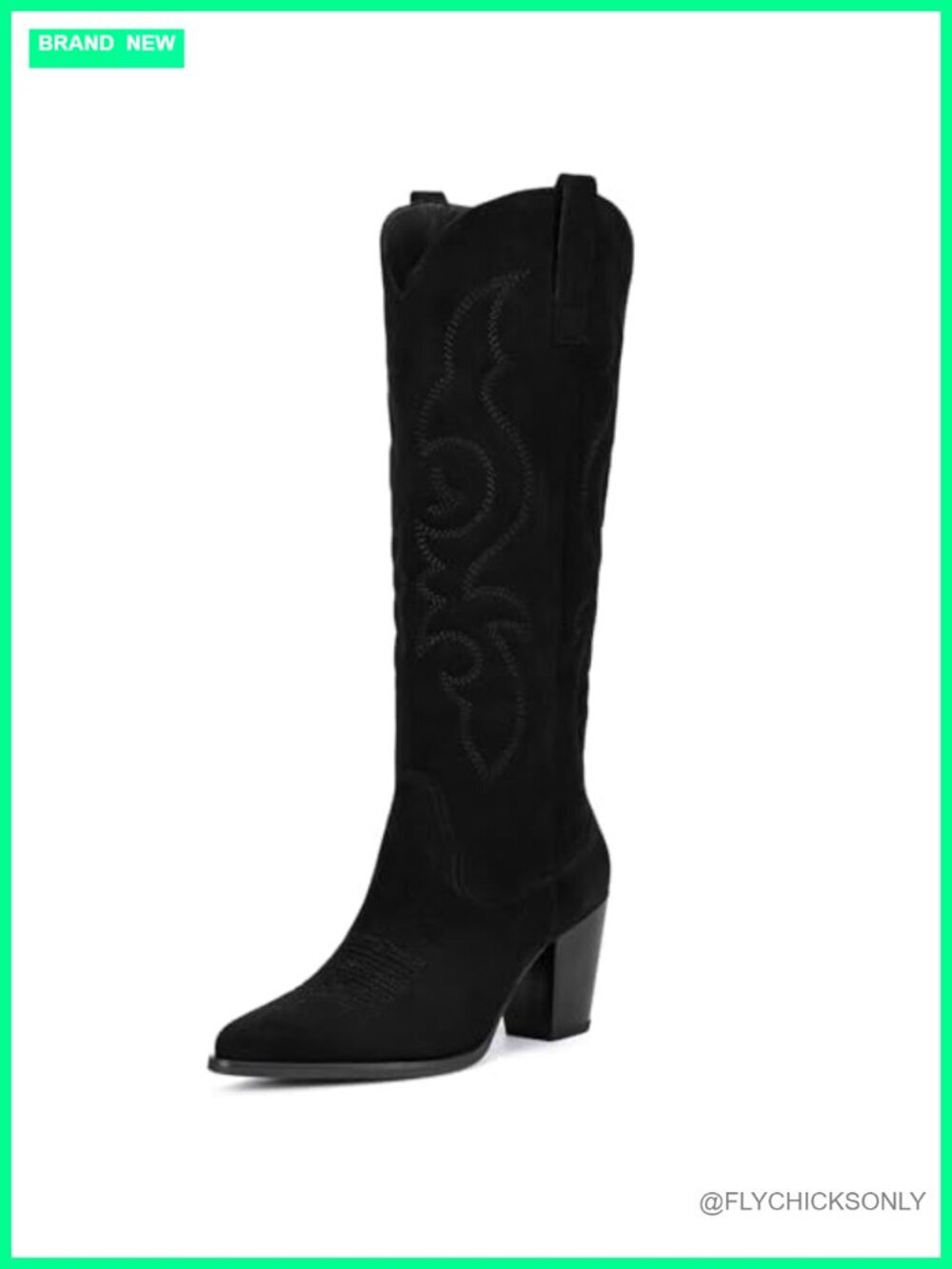 Knee High Cowboy Boots for Women Side Zipper Block Heel Pointed Toe Faux Suede